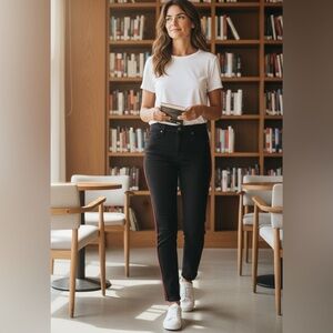 7 for All Mankind Black w/ red velvet stripes high waist ankle skinny 23 jeans